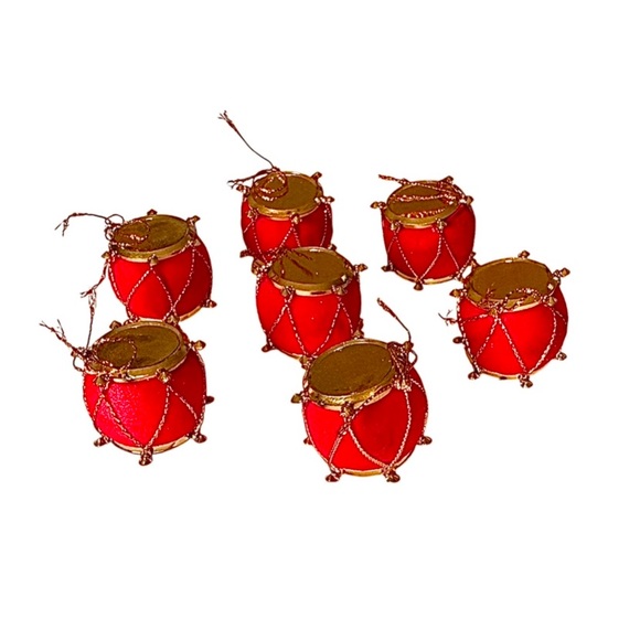 Vintage Red & Gold Drums Christmas Tree Ornaments Set of 7 - Picture 2 of 6